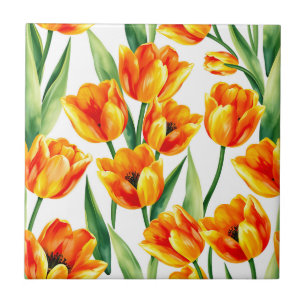 Azulejo Patrón de acuarela de tulipanes vibrantes en amari
