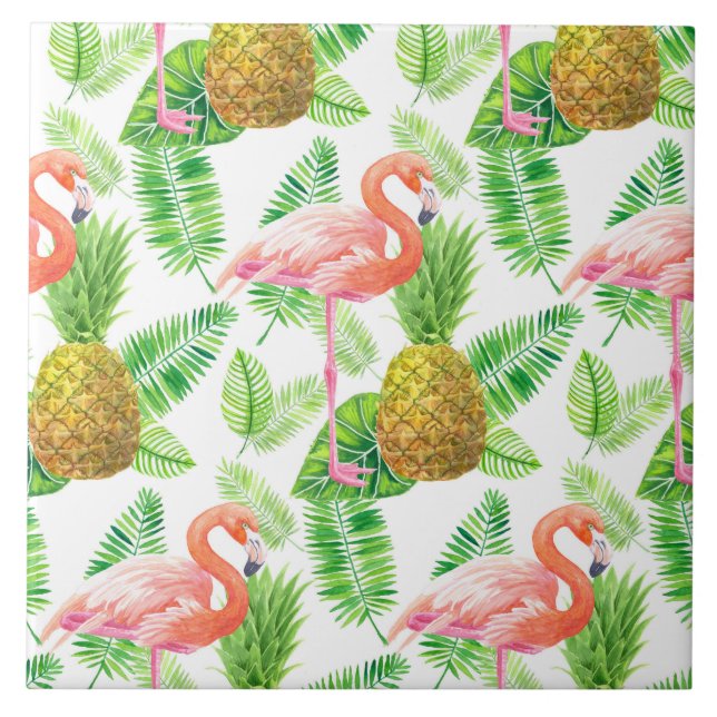 Azulejo Patrón de acuarela del jardín tropical (Frente)