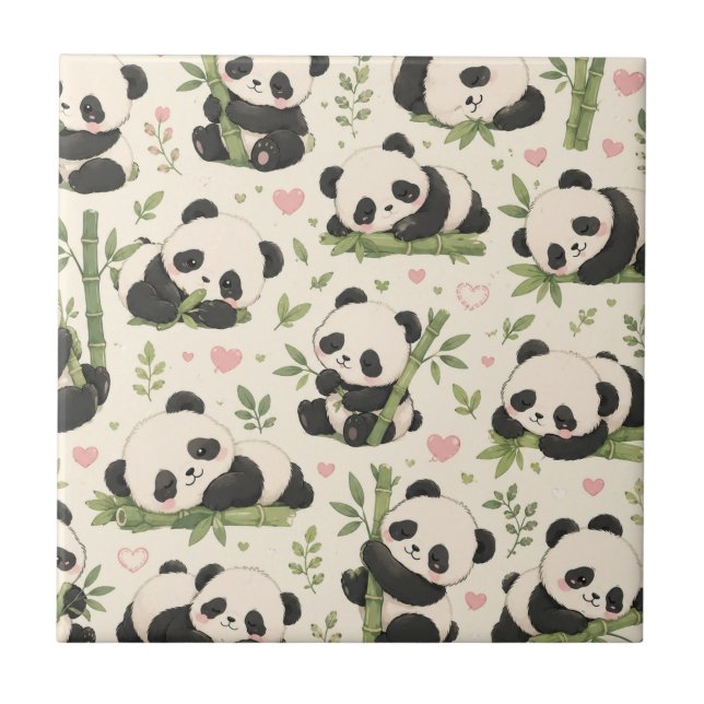 Azulejo Patrón de adorable panda bebé | (Frente)