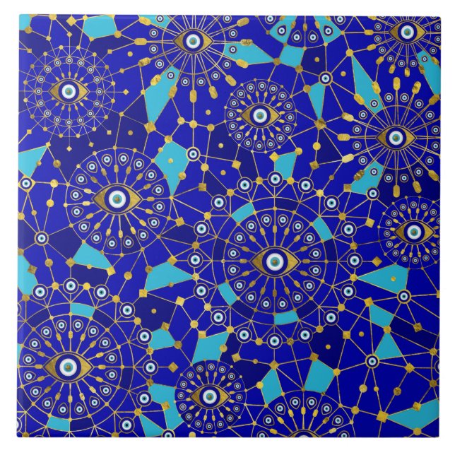 Azulejo Patrón de adorno adornado con encanto de ojo malva (Frente)