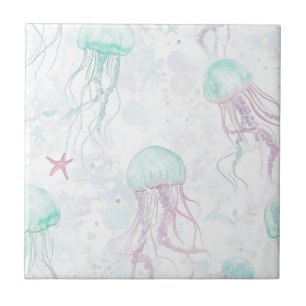 Azulejo Patrón de agua soñador con medusas de acuarela (1)