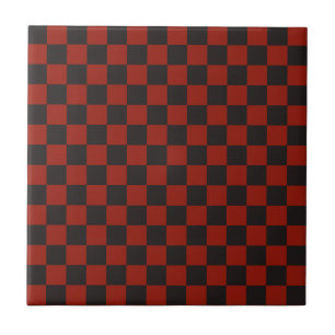 Azulejo Patrón de ajedrez negro y rojo intenso