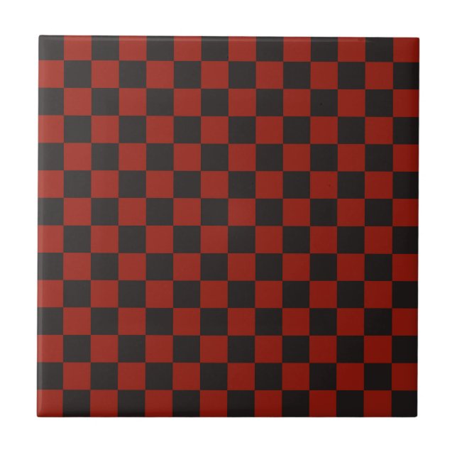 Azulejo Patrón de ajedrez negro y rojo intenso (Frente)