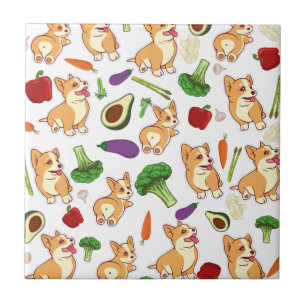 Azulejo Patrón de alimentos de corgi y verduras