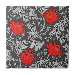 Azulejo Patrón de anemia morris, gris/gris y rojo
