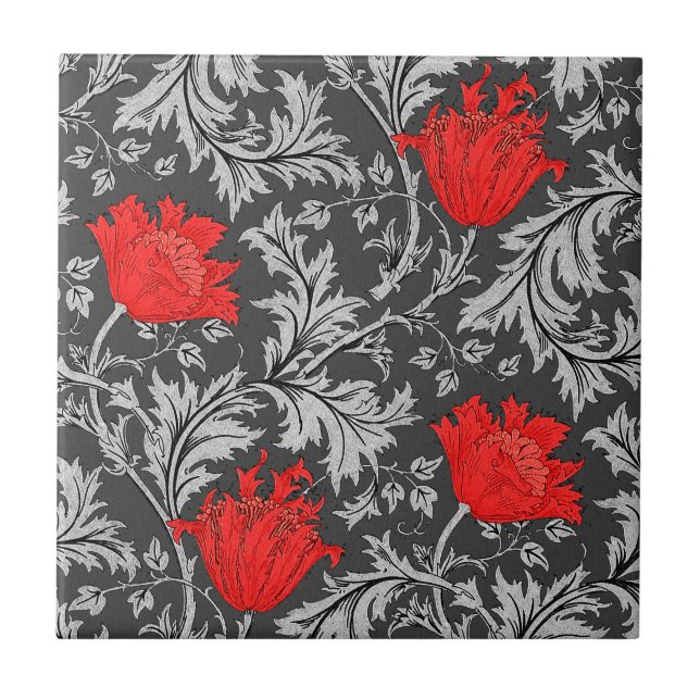 Azulejo Patrón de anemia morris, gris/gris y rojo (Frente)