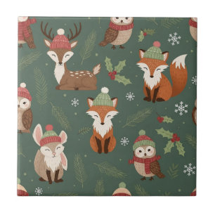 Azulejo Patrón de Animal de Navidad Bosque Rústico