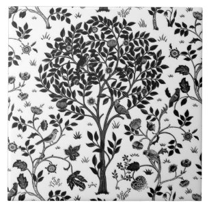 Azulejo Patrón de árbol de vida William Morris, blanco y