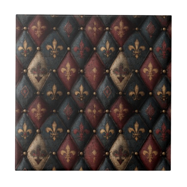 Azulejo Patrón de Arlequín de Flor de Lis con Moño Medieva (Frente)