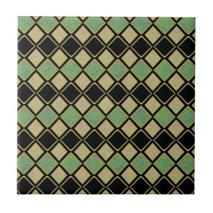 Azulejo Patrón de Arlequín en Dorado, Verde y Negro