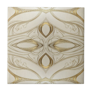 Azulejo Patrón de Art Nouveau simétrico en oro y beige