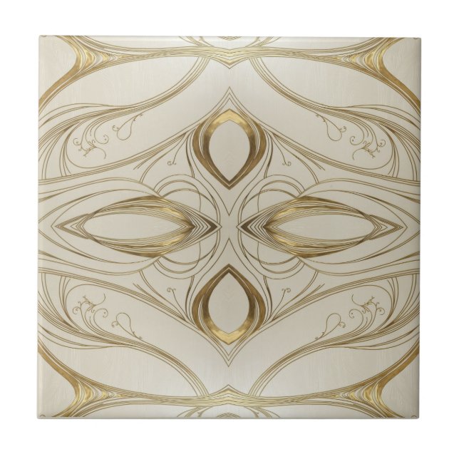 Azulejo Patrón de Art Nouveau simétrico en oro y beige (Frente)