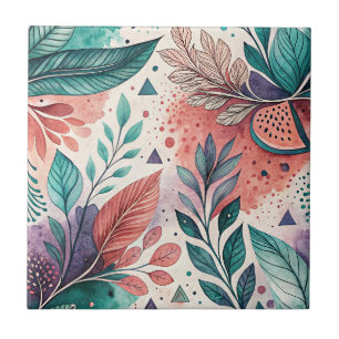 Azulejo Patrón de arte botánico fluido de hoja floral en a