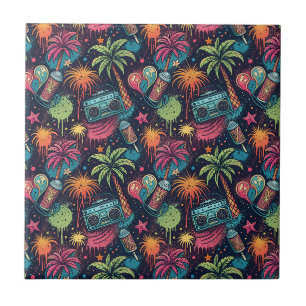 Azulejo Patrón de arte callejero tropical de boombox de ne