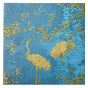 Azulejo Patrón de arte de grullas elegantes   Aves de grul