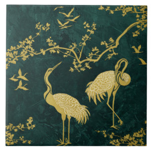 Azulejo Patrón de arte de grullas elegantes Aves de grul