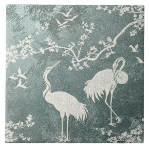 Azulejo Patrón de arte de grullas elegantes   Aves de grul