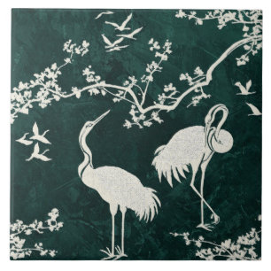 Azulejo Patrón de arte de grullas elegantes   Aves de grul