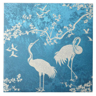 Azulejo Patrón de arte de grullas elegantes   Aves de grul