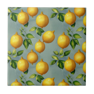 Azulejo Patrón de arte de limones y hojas vintage sobre gr