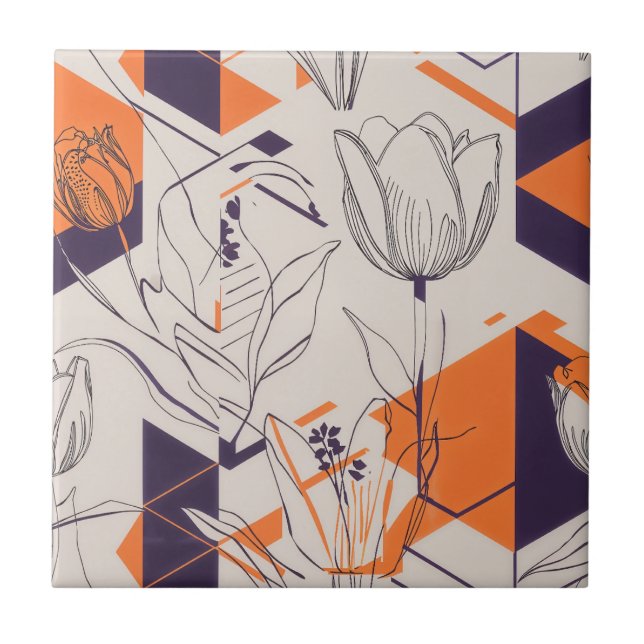 Azulejo Patrón de arte de línea de tulipán geométrico mode (Frente)
