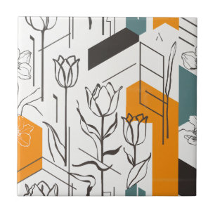 Azulejo Patrón de arte de línea de tulipán geométrico mode