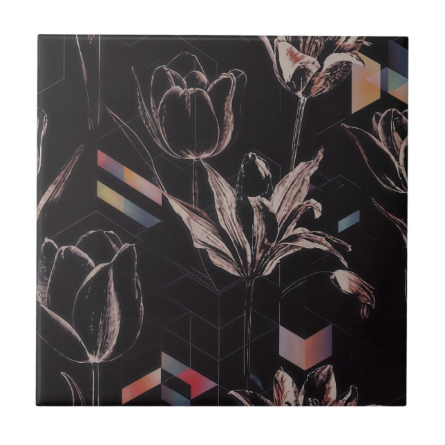 Azulejo Patrón de arte de línea de tulipán geométrico mode (Frente)