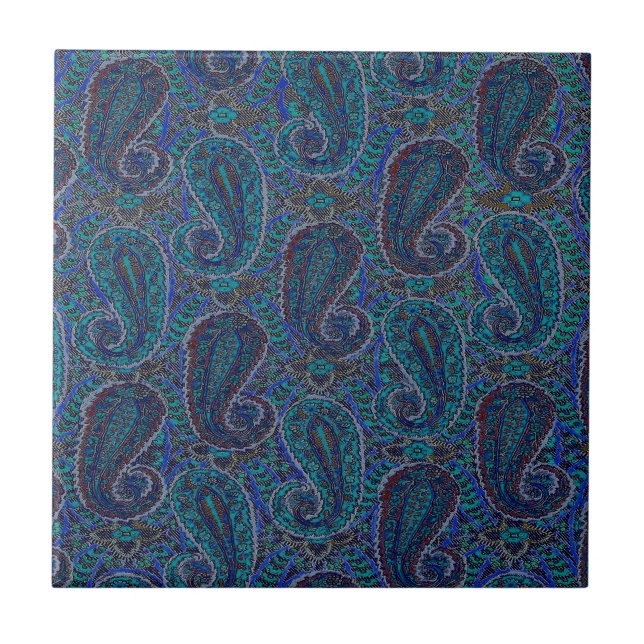 Azulejo Patrón de arte del Boho indio azul Paisley (Frente)