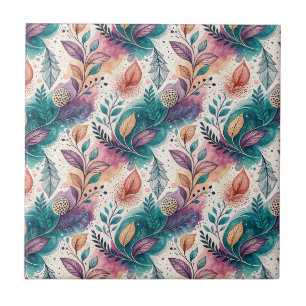 Azulejo Patrón de arte floral fluido de hoja botánica acua
