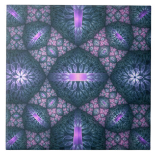 Azulejo Patrón de arte fractal 3D turquesa púrpura rosa