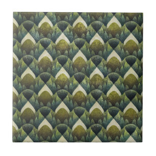 Azulejo Patrón de arte geométrico de oliva verde retro