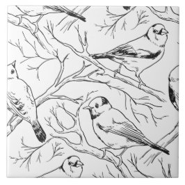 Azulejo Patrón de arte lineal de aves norteamericanas mini