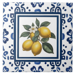 Azulejo Patrón de arte popular tribal azul y blanco de lim