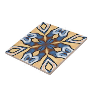 Azulejo Patrón de arte retro azul gris crema amarillo mar