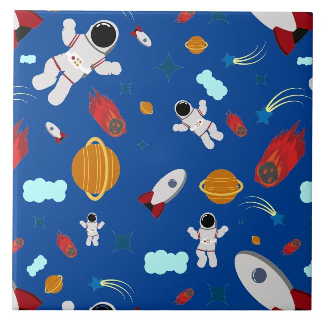 Azulejo Patrón de astronauta y espacio exterior infantil (Frente)