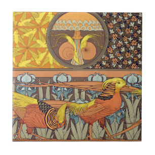 Azulejo Patrón de ave de la naturaleza Art Nouveau francés