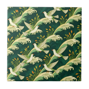 Azulejo Patrón de ave volando Art Nouveau Elegante Natural