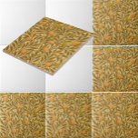 Azulejo Patrón de aves de flores de la era Naranja de Vict<br><div class="desc">Este es un patrón de impresión mejorado digitalmente derivado de una época victoriana antigua,  aproximadamente 1880,  de un patrón de papel pintado inglés de arbustos de árboles naranjas con frutas,  flores y aves. Puede personalizar del color de fondo.</div>