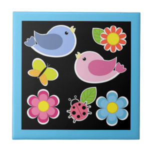 AZULEJO PATRÓN DE AVES Y FLORES