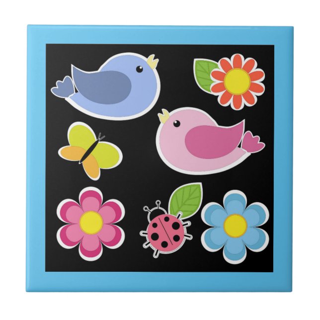 AZULEJO PATRÓN DE AVES Y FLORES (Frente)