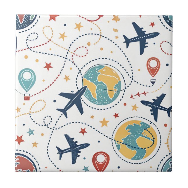 Azulejo Patrón de aviación de viaje global (1) (Frente)