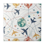 Azulejo Patrón de aviación de viaje global (2)<br><div class="desc">Baldosa cerámica de patrón continuo vibrante que presenta aviones,  globos,  rutas de vuelo,  estrellas e iconos inspirados en viajes en un estilo de aviación juguetón. Ideal para viajeros,  entusiastas de la aviación,  viajeros frecuentes y cualquiera que ame la estética de la aventura global.</div>