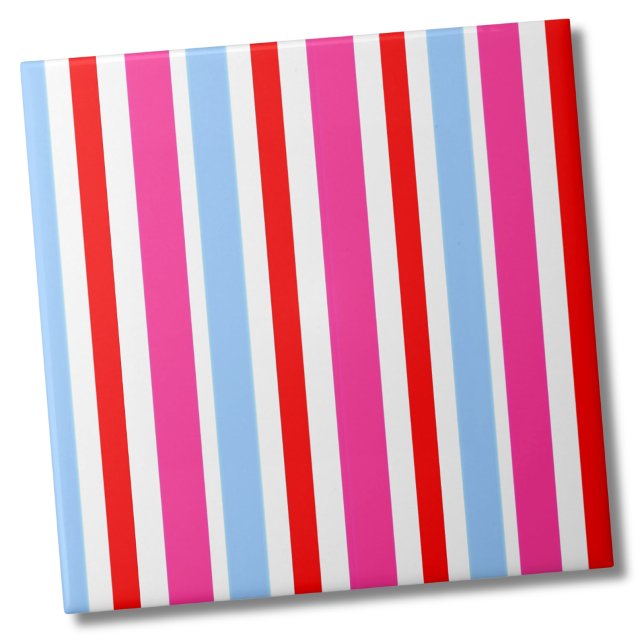Azulejo Patrón de banda brillante moderno (Cute Minimal Modern Pattern Blue Pink Red Stripe Ceramic Tile)