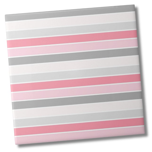Azulejo Patrón de banda rosa moderno y elegante (Simple Modern Bold White Gray Pink Stripe Pattern Ceramic Tile)