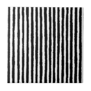 Azulejo Patrón de bandas retro vertical negro y blanco BW