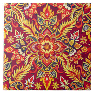 Azulejo Patrón de Batik Rojo Impresión floral Étnica Tradi