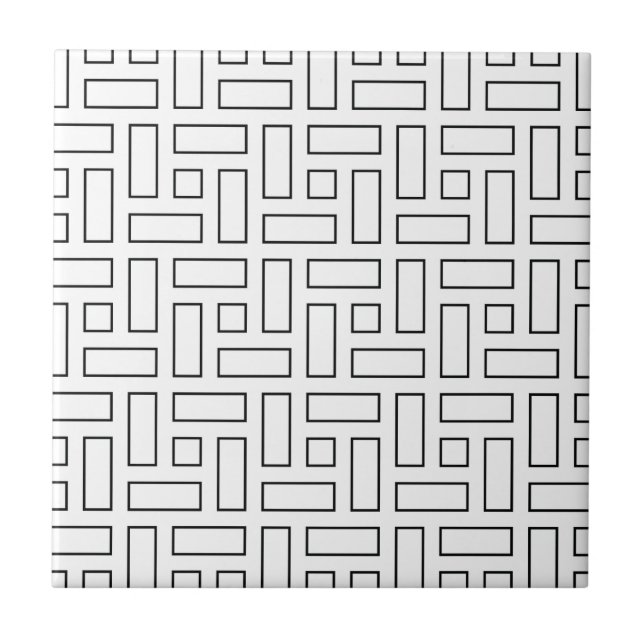 Azulejo Patrón de bloques lineales en blanco y negro - bla (Frente)