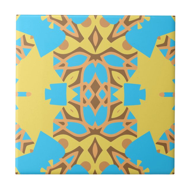 Azulejo Patrón de Boho étnico amarillo marrón y turquesa (Frente)