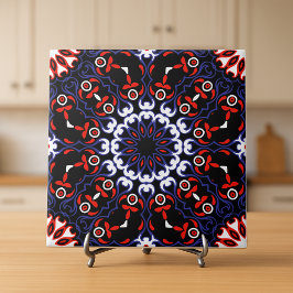 Azulejo Patrón de Boho Mosaic de la etnia azul rojo negro