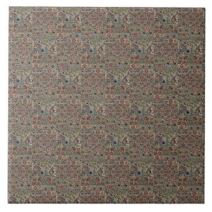 Azulejo Patrón de bordado británico vintage azul rosa